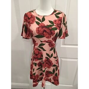 I Madeline Pink Floral Flutter Sleeve Mini Dress Size Small